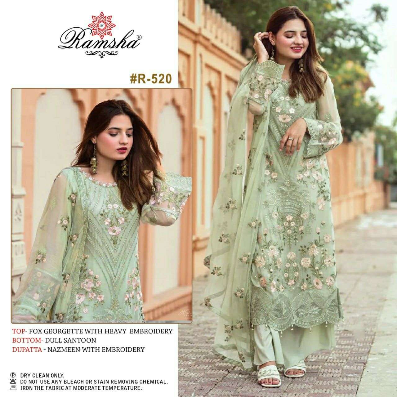 RAMSHA PRESENTS DNO R-520 GREEN INDIAN WOMEN DESIGNER STRAIGHT SALWAR  KAMEEZ SUIT PARTY EID FESTIVE GIRLISH WEAR COLLECTION DL23