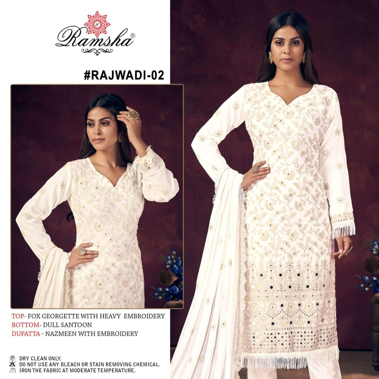 RAMSHA PRESENTS RAJWADI 02 OFF WHITE INDIAN WOMEN DESIGNER STRAIGHT SALWAR  KAMEEZ SUIT PARTY FESTIVE EID ABAYA MUSLIM COLLECTION WEAR DL19