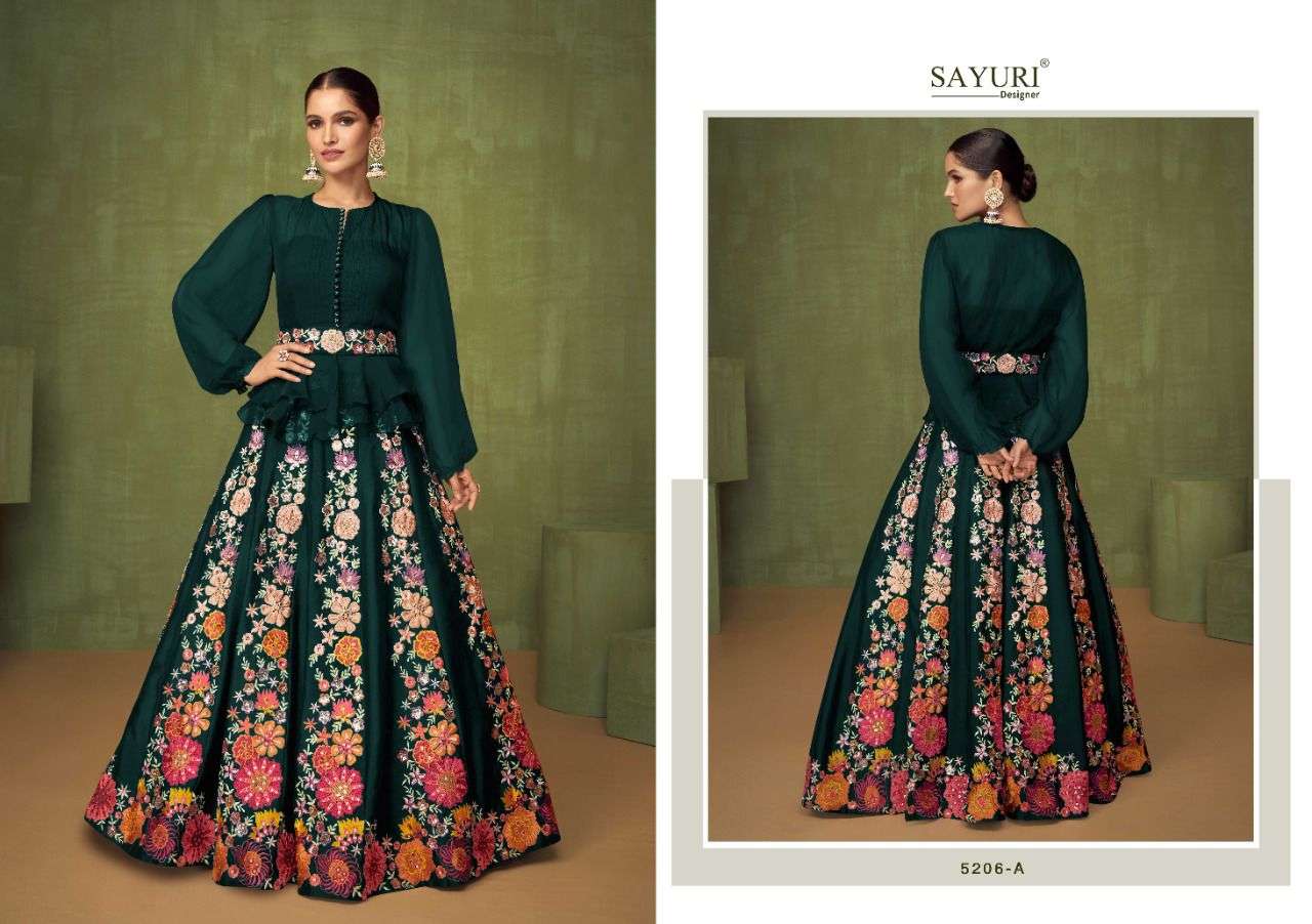 Buy Stylish Green Indo Western Skirt With Black Printed Crop Top