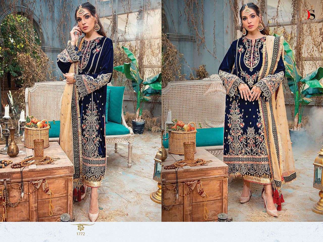 Unstitched Blue Winter Velvet Salwar Suits Material for Women – Stilento