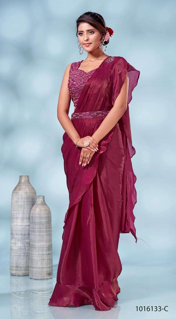 Bottle green pre draped gown saree – Shakuntlam