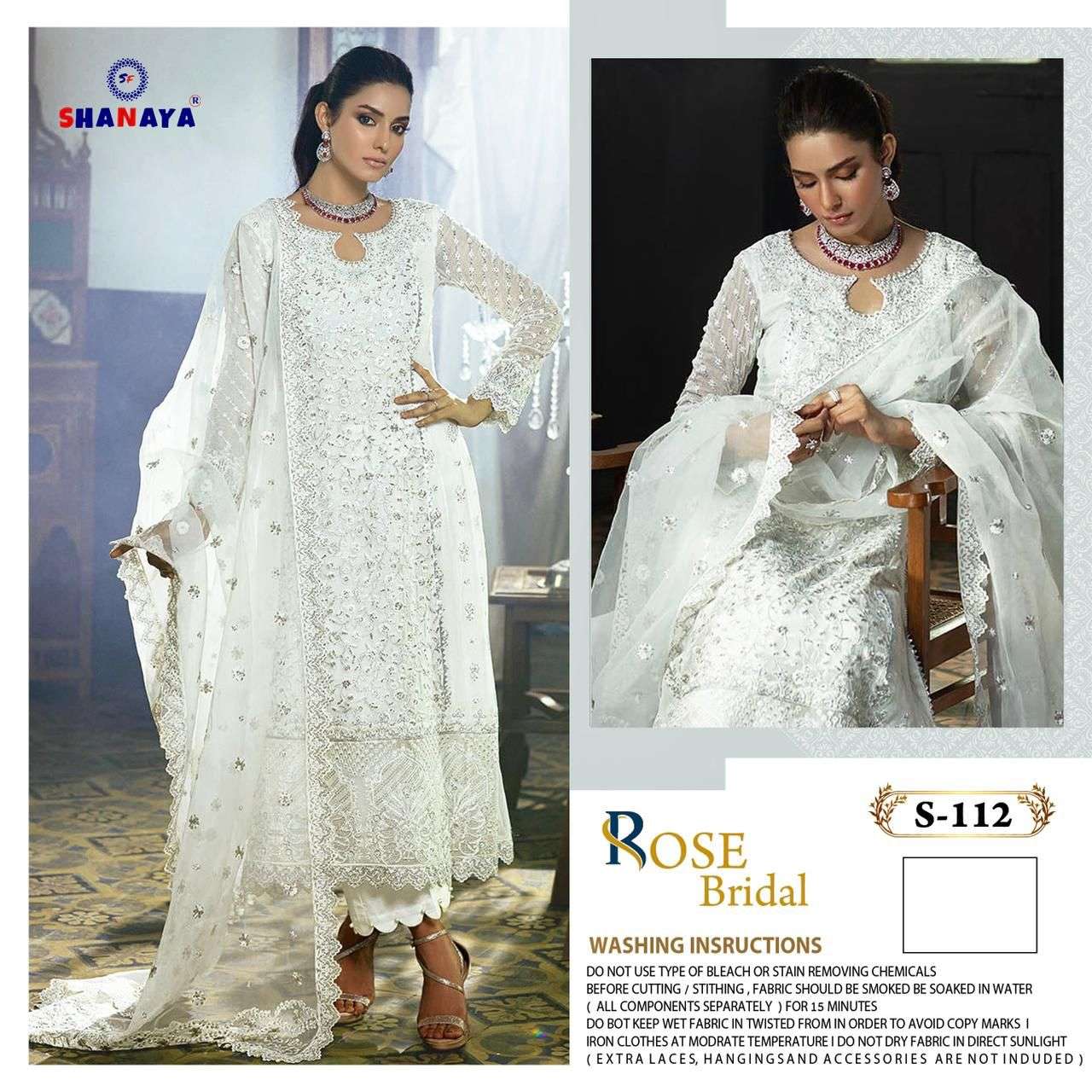 SHANAYA PRESENTS ROSE BRIDEL S-112 WHITE INDIAN WOMEN TRADITIONAL ETHNIC  STRAIGHT PAKISTANI PANT SALWAR KAMEEZ SUIT FESTIVE PARTY WEAR COLLECTION  7407