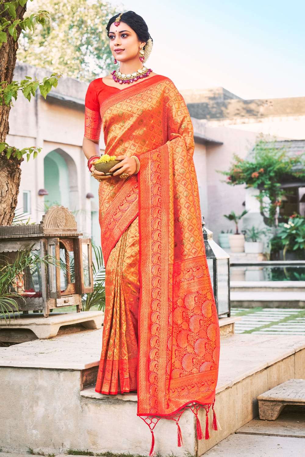 Buy Engagement Wear Red Silk Weaving Work Saree Online