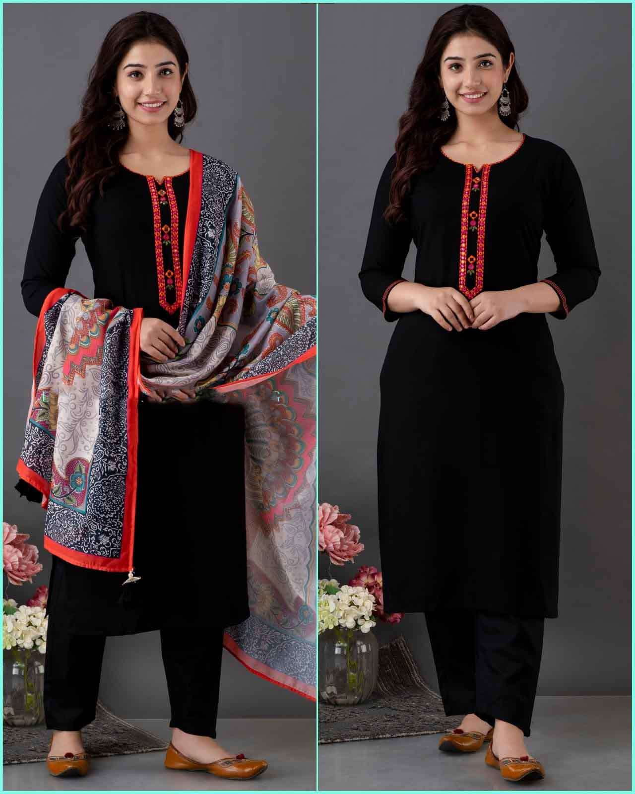 Black Straight Cotton Kurti Pant Set Manufacturer Supplier from Delhi India