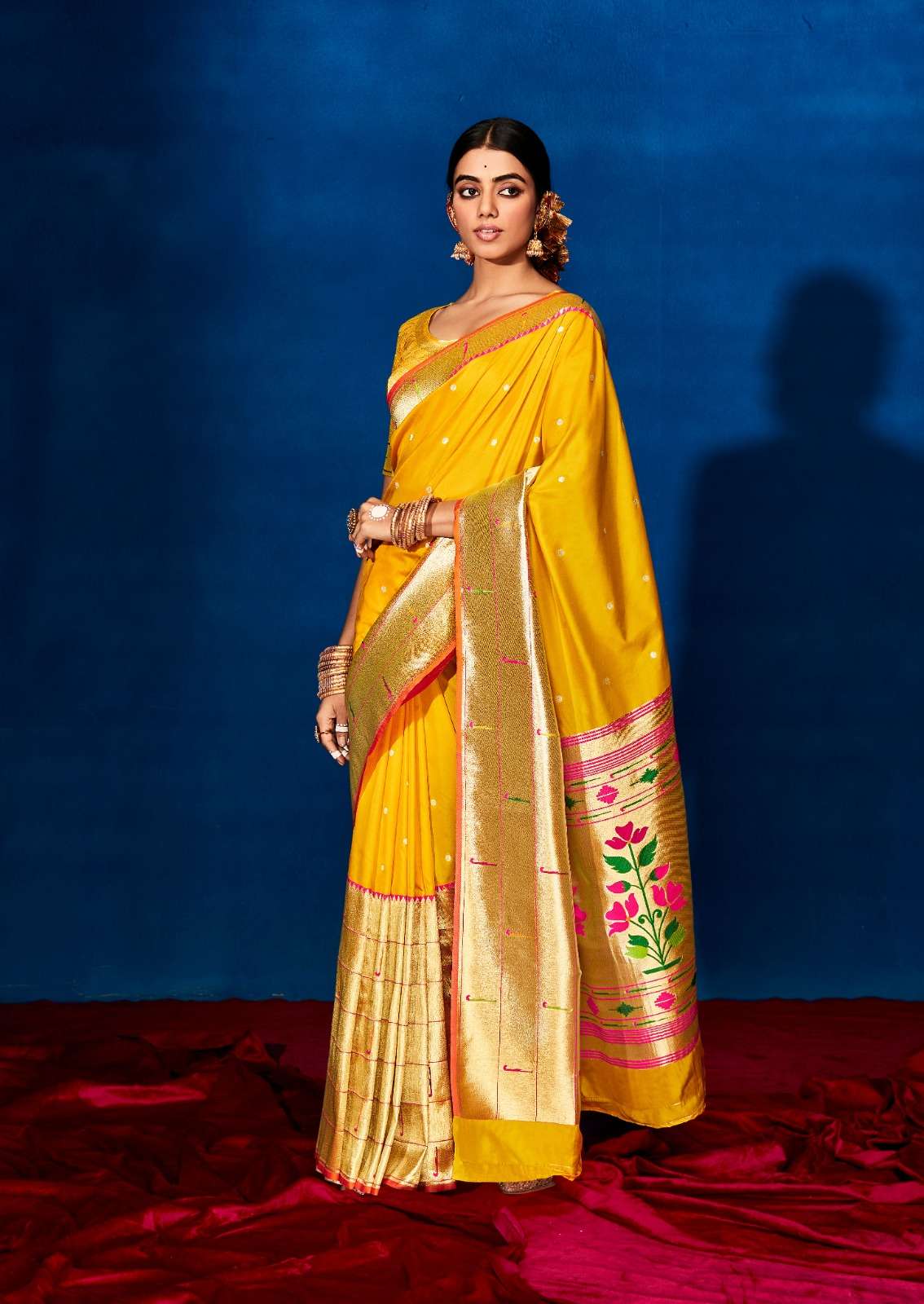 Buy Traditional Wear Yellow Paithani Work Silk Saree Online From Surat  Wholesale Shop.