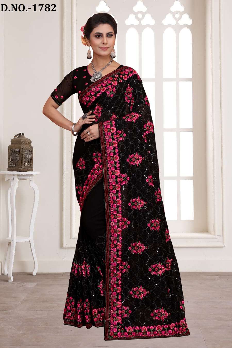 Designer Saree : Dusty rose net heavy sequence thread work ...