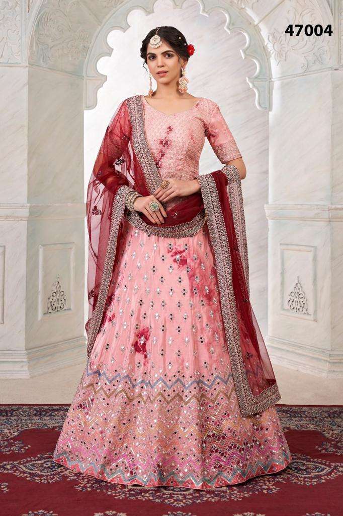 Fancy Work Designs Net Fabric Lavender Color Wedding Wear Lehenga Choli