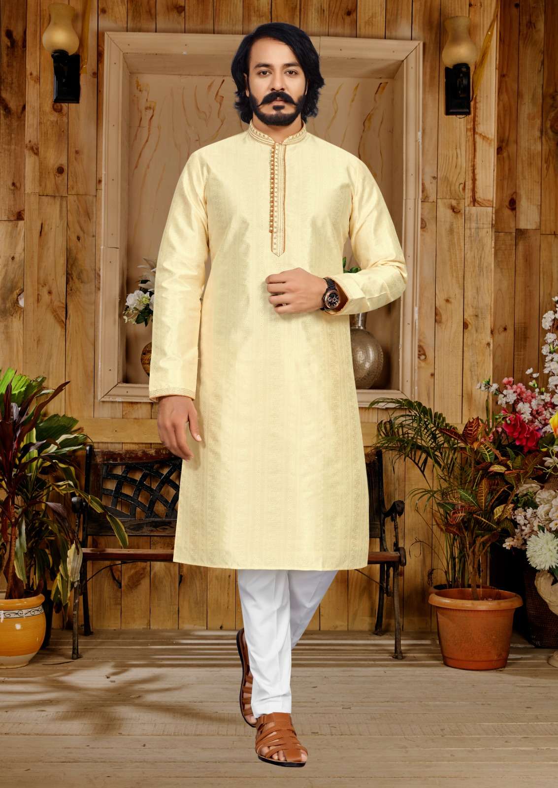 Outlook D-14 Mens Indian Traditional Eid Special Jacquard Silk Kurta ...