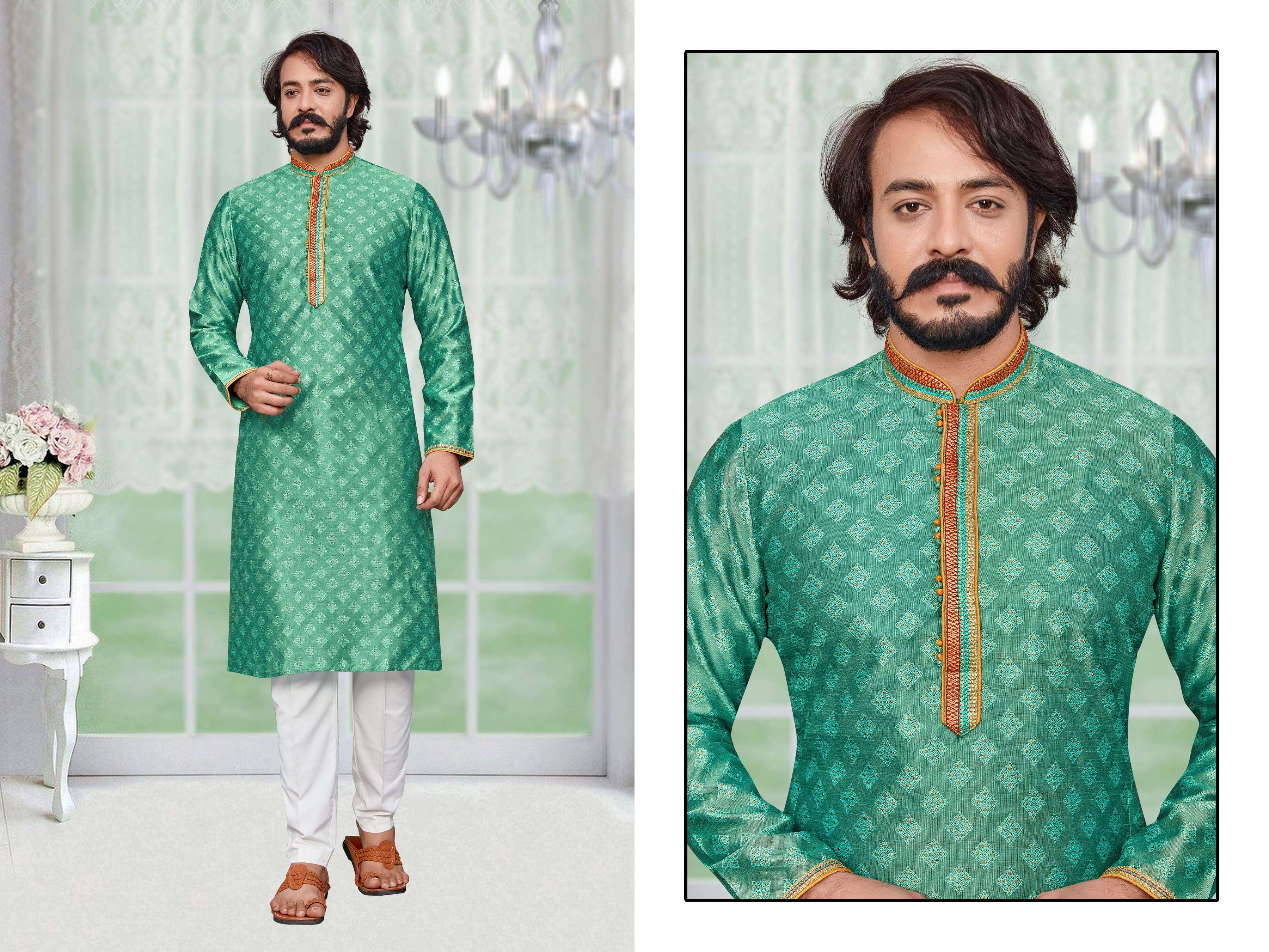 Outlook Dno D-19 Traditional Mens Indian Jacquard Silk Kurta Pajama ...