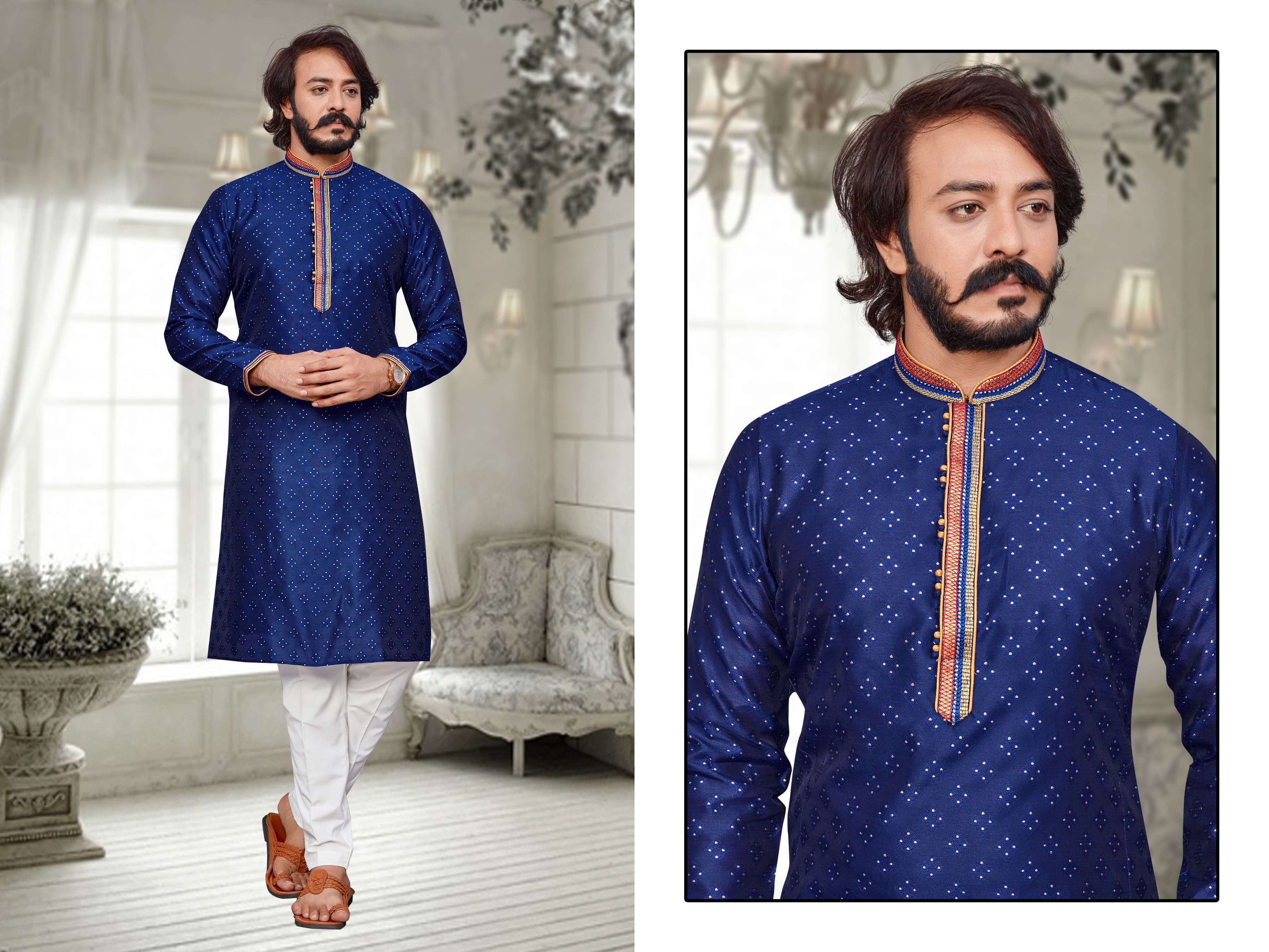 Indian Jacquard Pure Silk Kurta For Men’s Pakistani Wedding Wear Kurta  Pajama