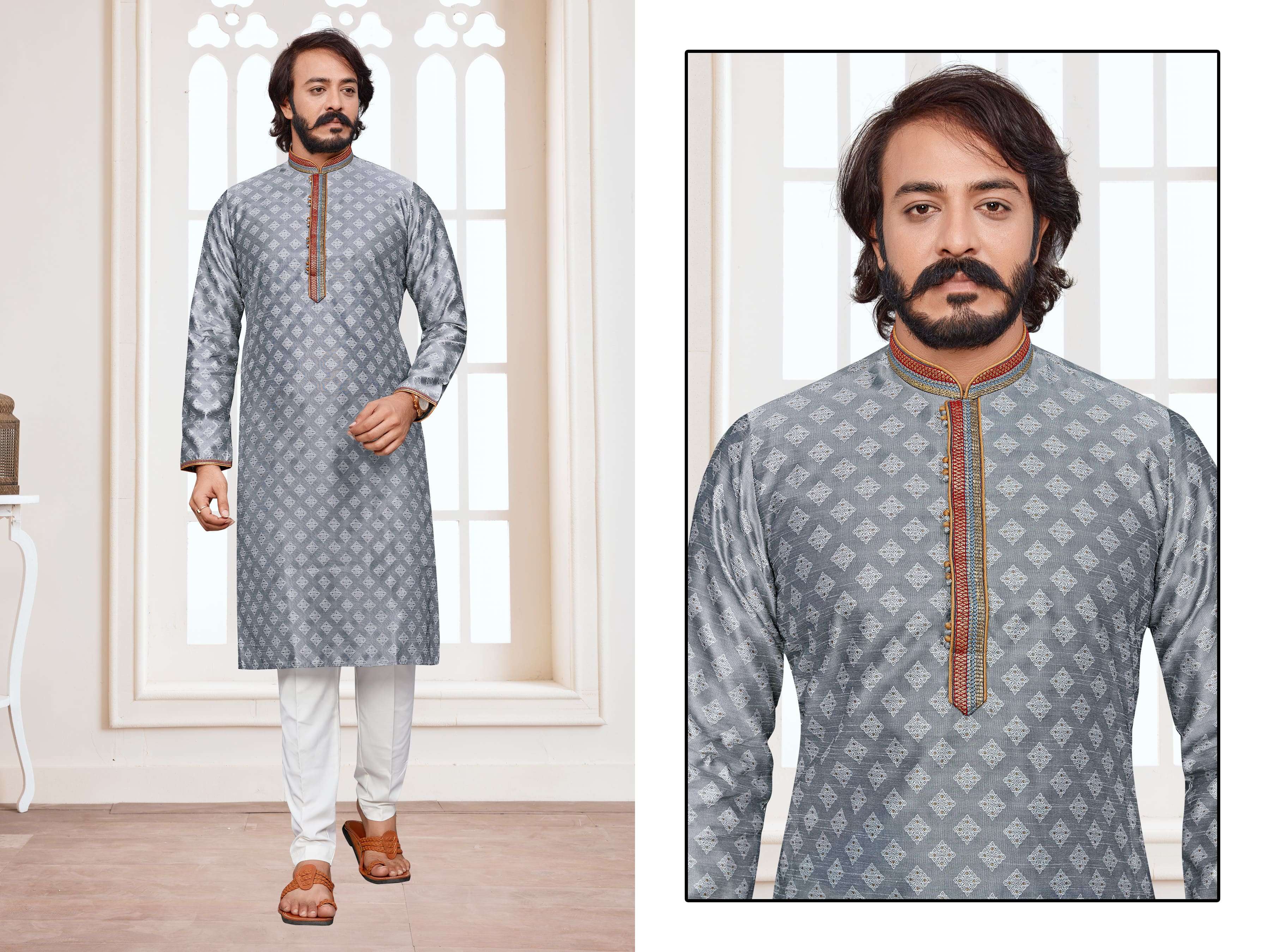 Outlook Dno D-19 Traditional Mens Indian Jacquard Silk Kurta Pajama ...