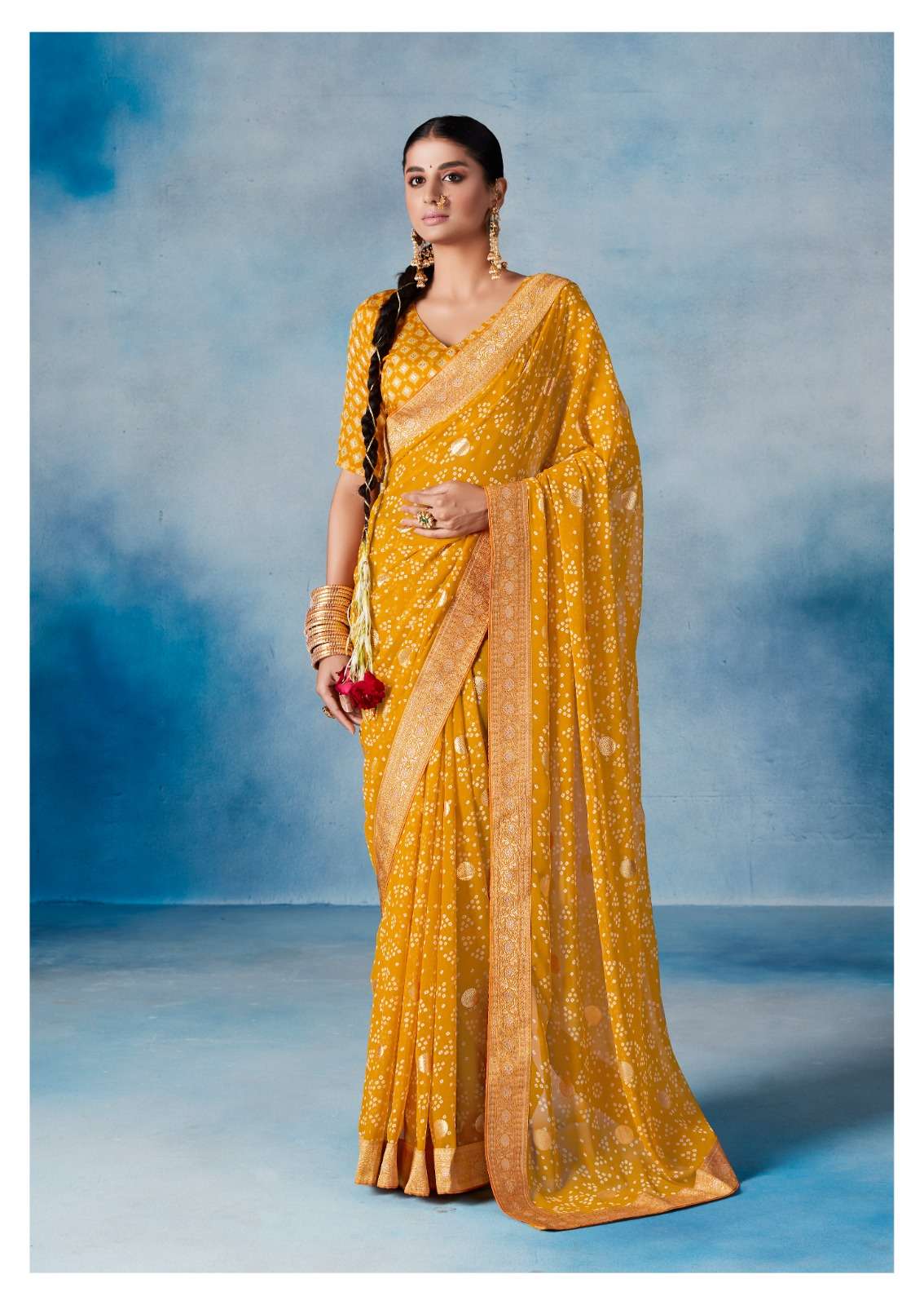 Vibrant Sunshine Yellow Organza Saree – Monamaar