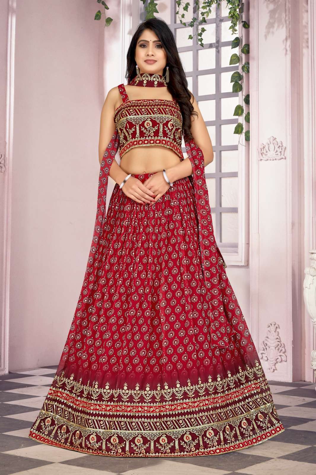 Buy Icy Pink Net Lehenga And Sleeveless Crop Top With 3D Flower Cluster And  Scattered Buttis KALKI Fashion India