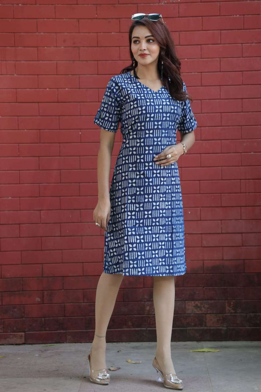Buy Mithila Root Women Short Sleeve Cotton Kurti Long Flared Kurtis Indian  Printed Anarkali Kurta Dress Blue Summer One Piece Dress for Her Online in  India - Etsy