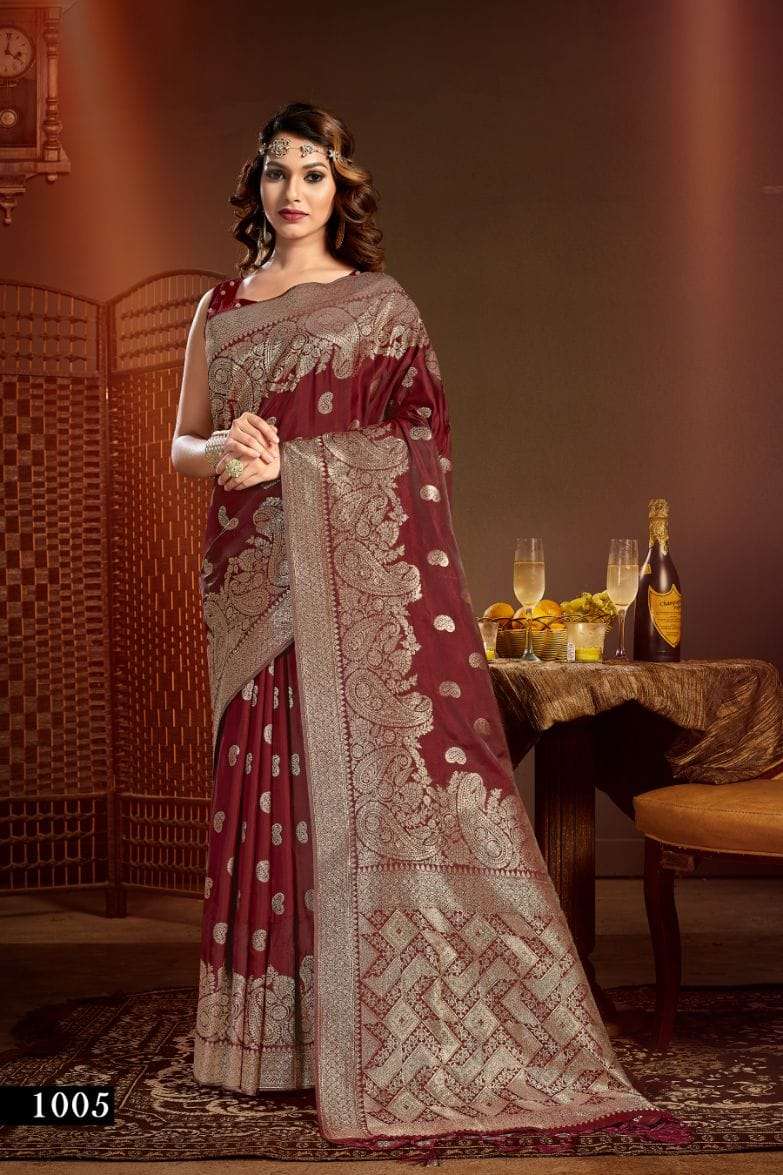 Designer Pink Banarasi Saree With Beautiful Zari Motifs - Ethnic Race