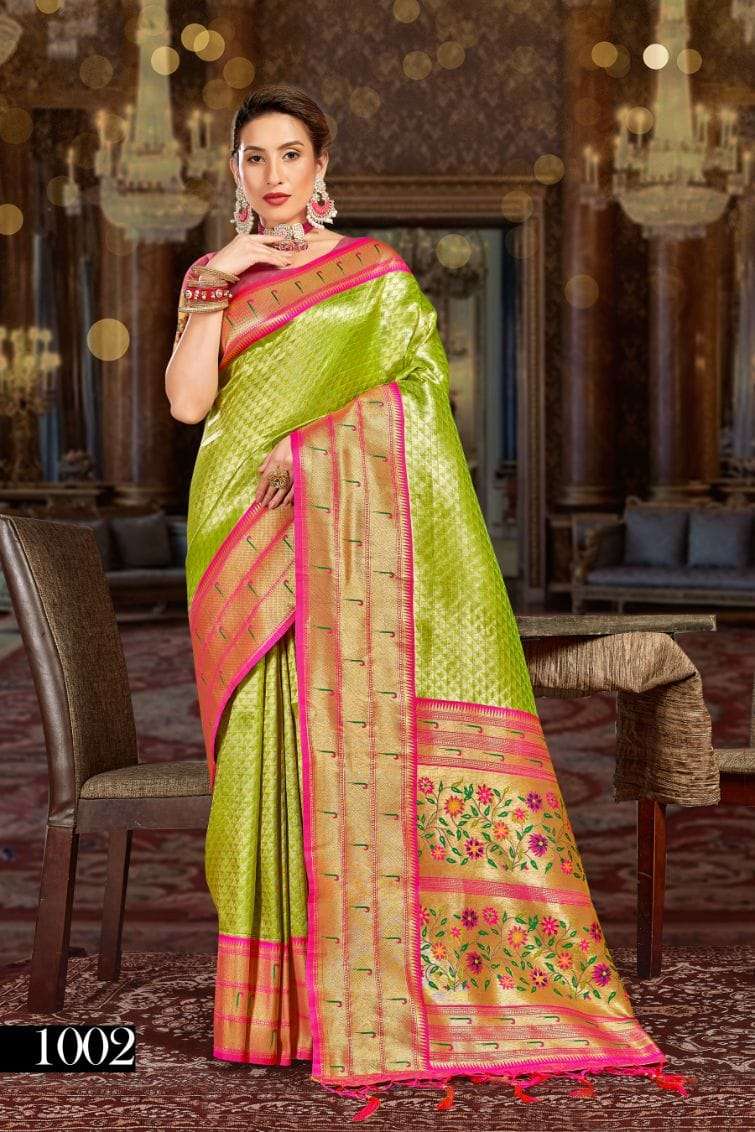 Prettiest Green Silk Saree With Ethnic Blouse Piece