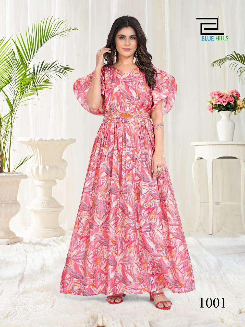 Chanderi Silk Gown with Net Dupatta – Mina Designer Collection