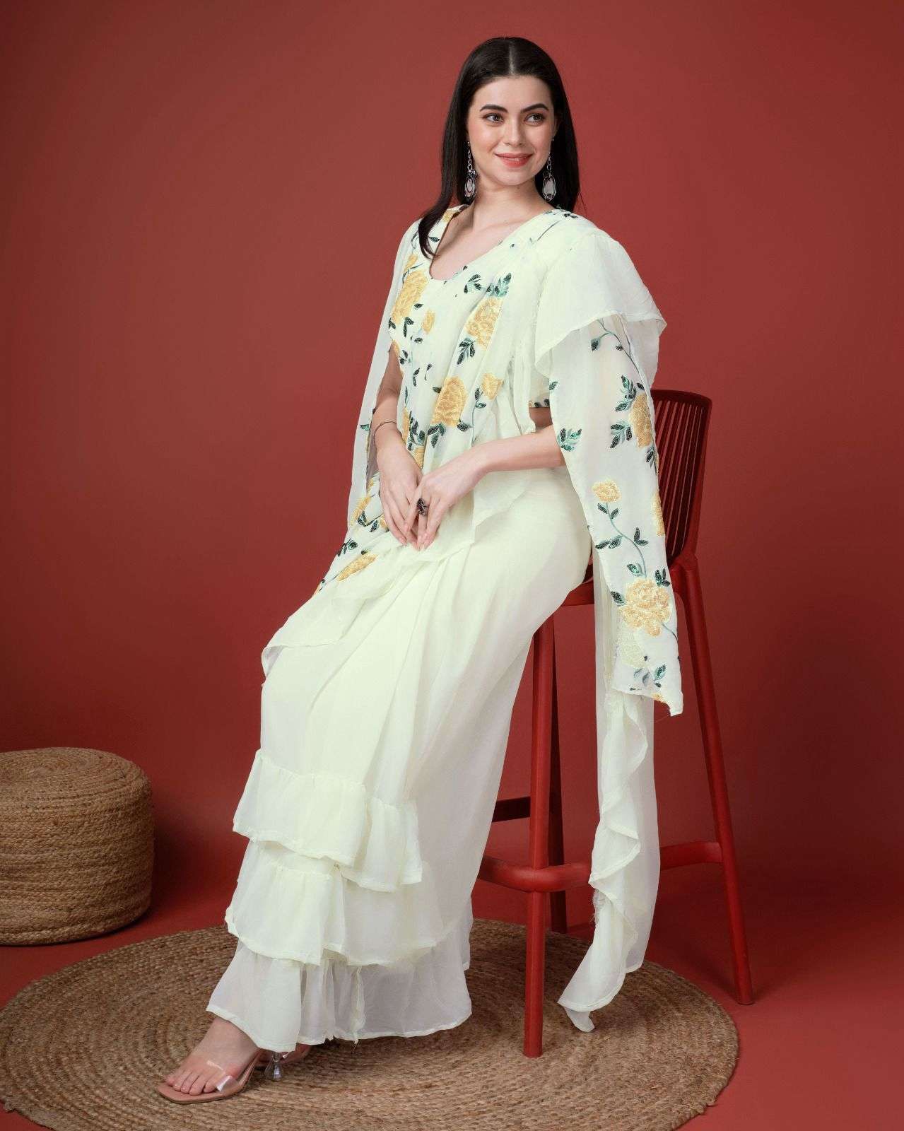 AMOHA DESIGN NO 10940 FLOWER PATTERN EMROIDRES SEQUINS WORK WITH FOGG ...