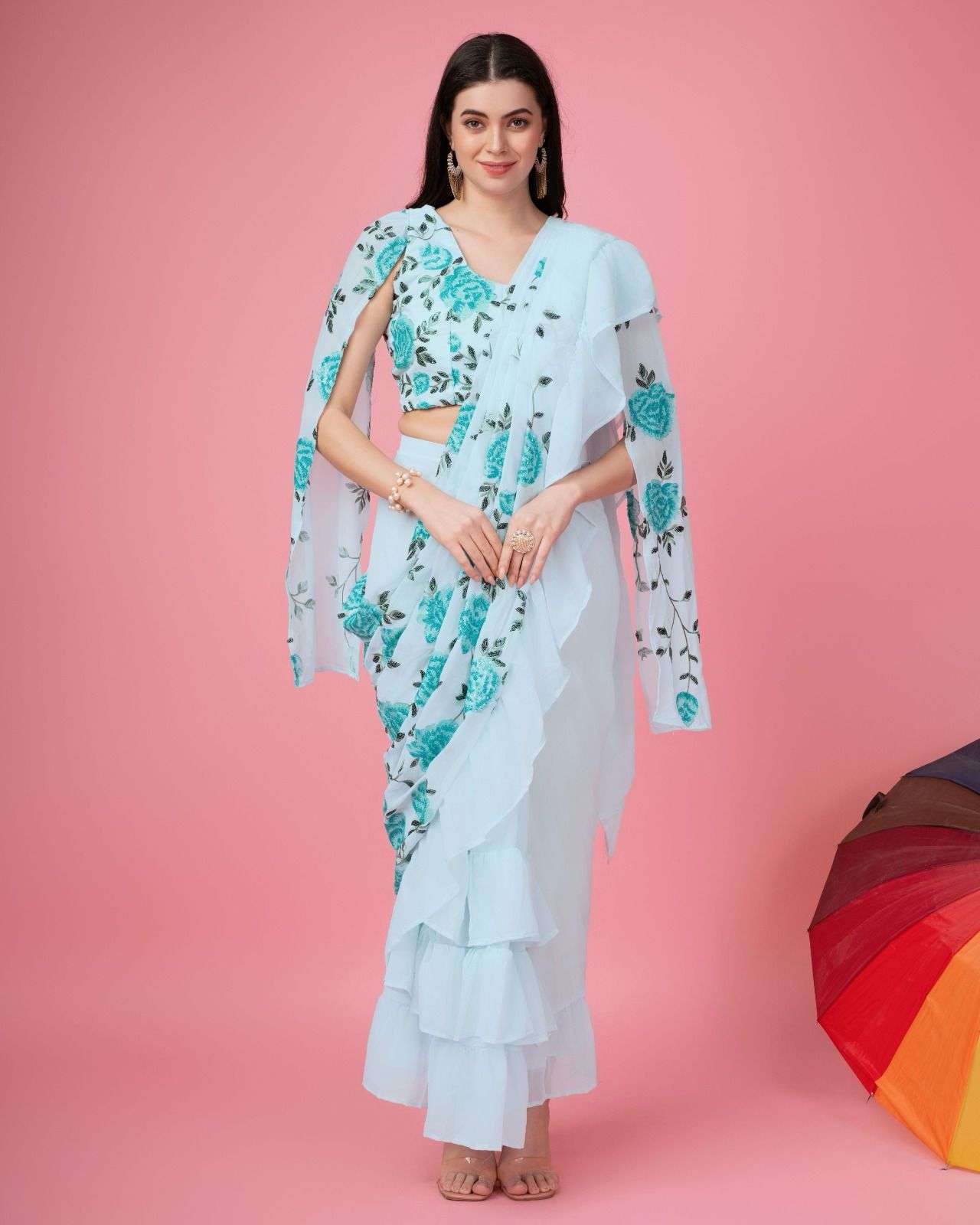 AMOHA DESIGN NO 10940 FLOWER PATTERN EMROIDRES SEQUINS WORK WITH FOGG ...