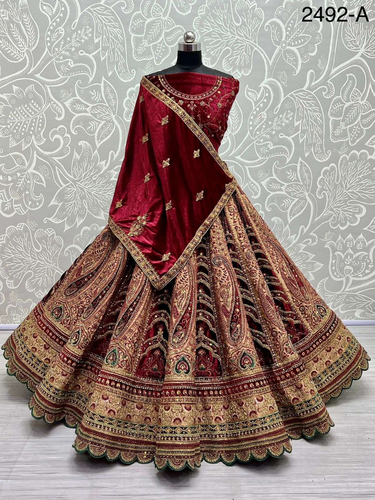 anjani arts 2492a designer red velvet beautiful heavy bridal lehenga choli with double dupatta 5 2023 12 06 17 32 20