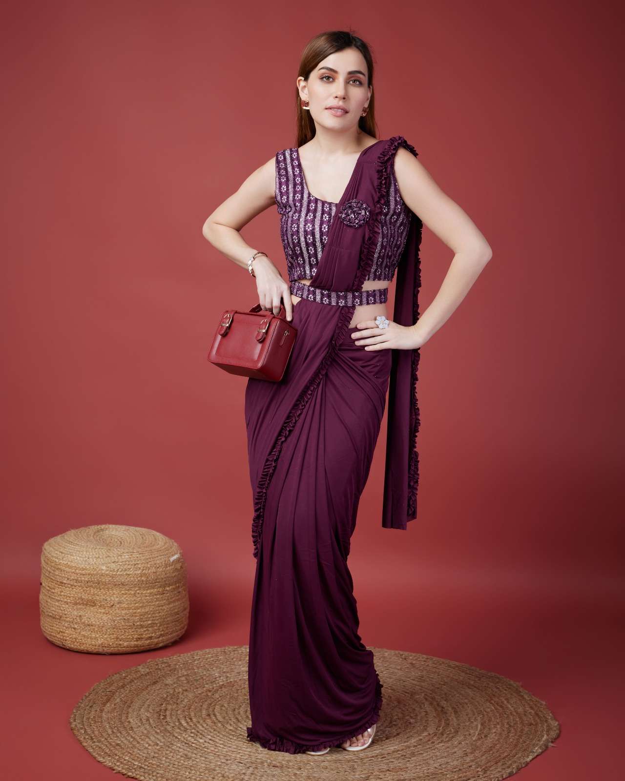 AMOHA DESIGN NO 101114 SAREE IMPORTED FABRIC WITH FRILL BORDER