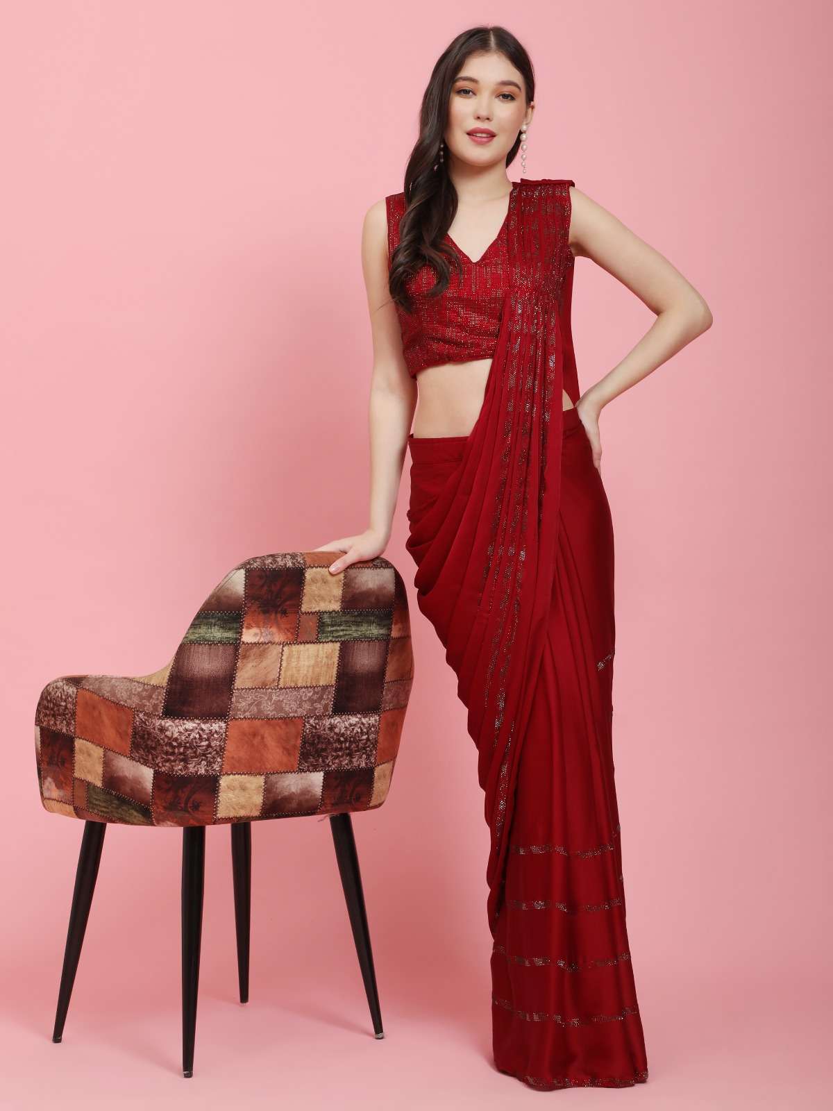 AMOHA DESIGN NO 10209 SAREE SATIN FABRIC WITH EXQUSITE SWAROVSKI WORK