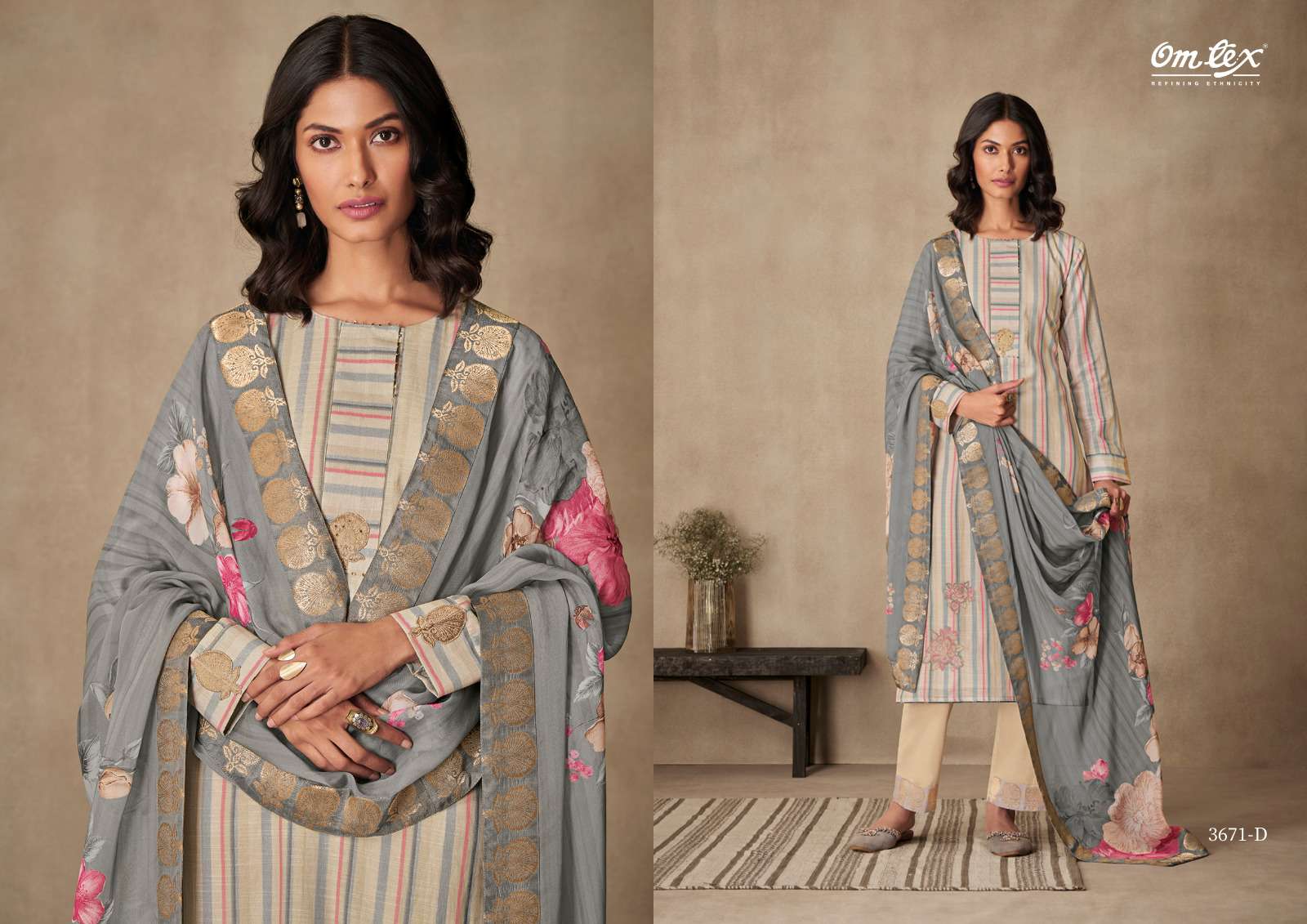 Omtex Prashansha MUSLIN LINEN DIGITAL PRINT WITH EMBROIDERY PATCH WORK SUIT