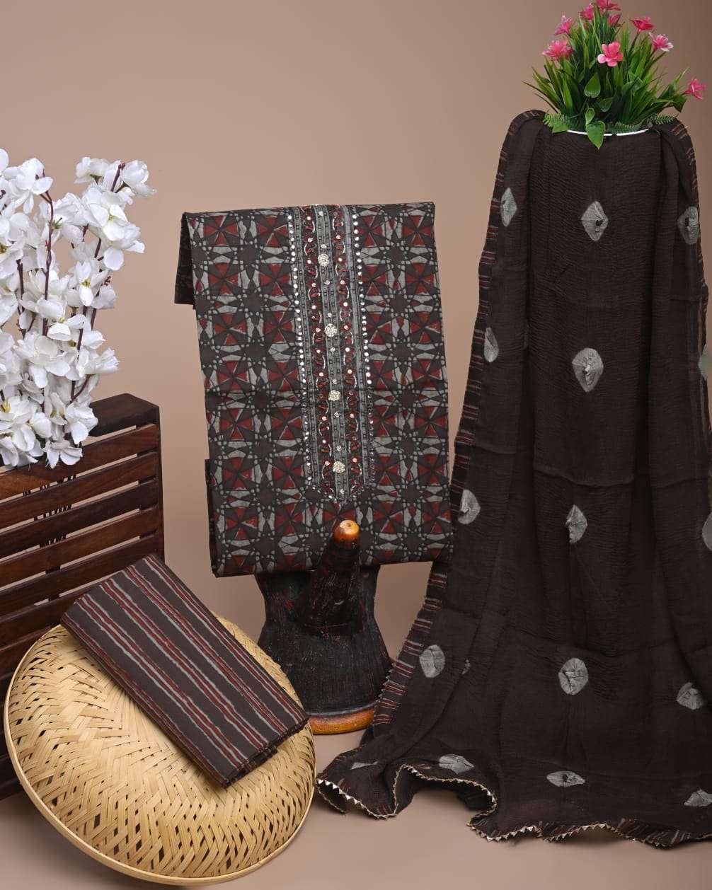 Designer zari gotapatti work Cotton Suit with chiffon dupatta(WAGP31) main image 1