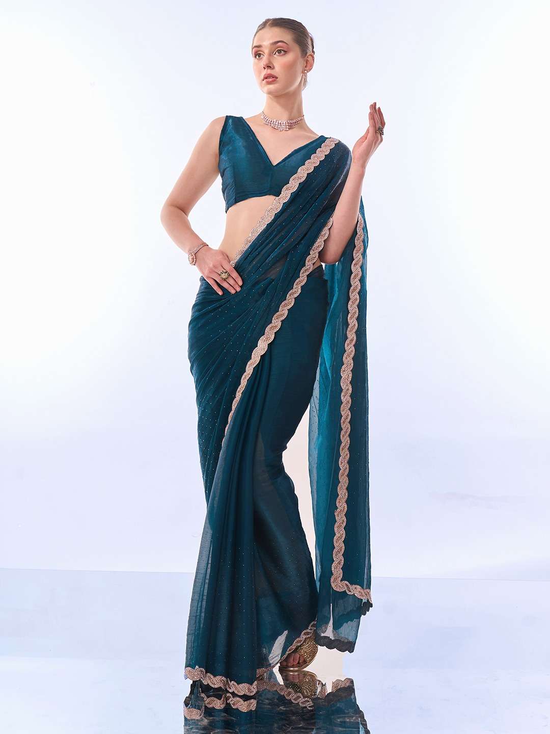 Fancy Work Shri Balaji Emporium 8477 OP-516 Diamond & Lace Work Designer Fancy Saree
