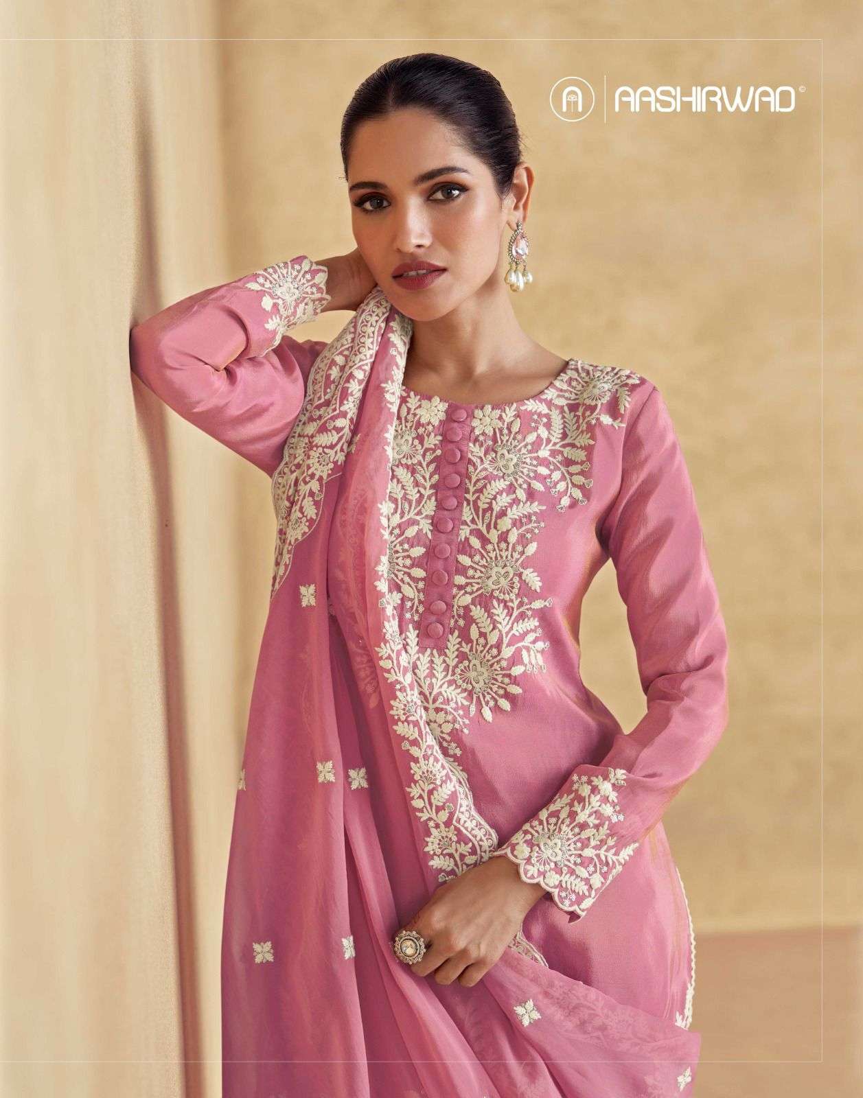 Simar Robe AASHIRWAD SIMAR READY MADE SIMAR SILK SUIT WITH EMBROIDERY WORK