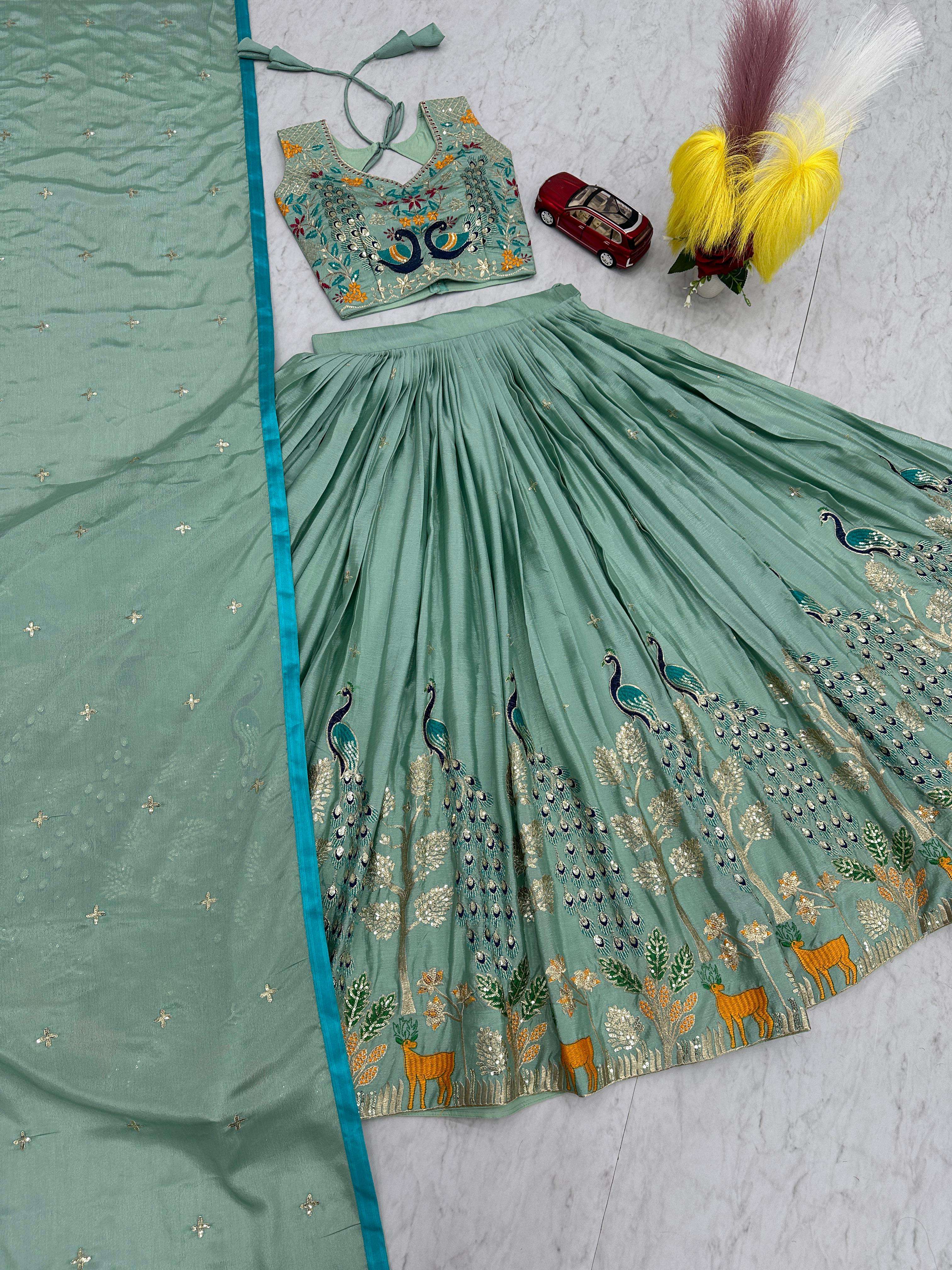 CRAZYCLOTHES 492 PURE CHINON SEQUENCE WORKED READY TO WEAR LEHENGAS